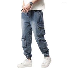 Pantalones vaqueros para hombre, pantalones vaqueros de talla grande de hip-hop para hombre, pantalones bombachos holgados, cordón grande con múltiples bolsillos y cordones