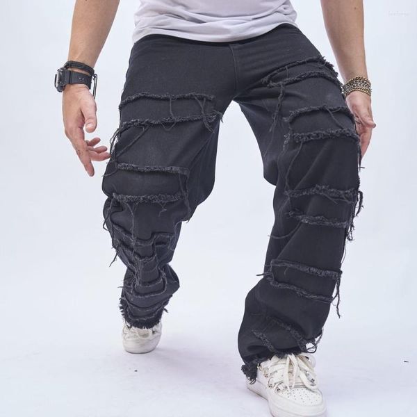 Jeans pour hommes hommes Hip Hop élégant déchiré Patch pantalon ample Streetwear mâle droit décontracté Denim pantalon