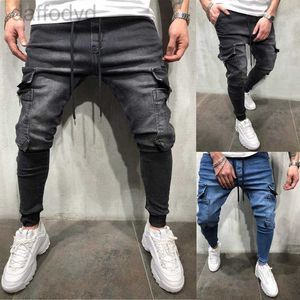 Jeans pour hommes Hommes Hip Hop Pantalons de survêtement Skinny Moto Denim Pantalon Zipper Designer Noir Casual Pantalon Homme 240305