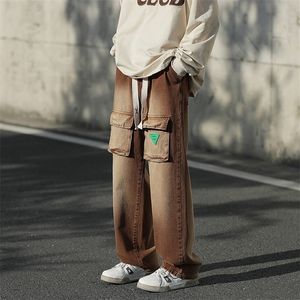 Jeans masculin Homme Hip Hop Pantalon de cargaison en denim de jambe large et street streetboard en vrac pantalon M5XL 221008
