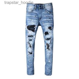 Jeans pour hommes Jeans de marque bleu élastique détruit déchiré Biker Jeans hommes patchs pantalon cassé Hip Hop Skinny Homme L230918