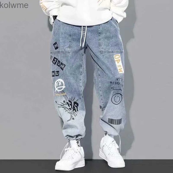 Men's Jeans Hommes jean Hip Hop sarouel homme pantalon ample drôle impression cordon pantalon mâle décontracté Jogging Streetwear grande taille S-5Xl YQ240205