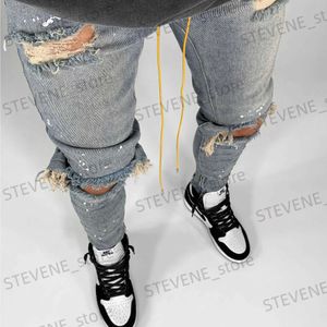Jeans pour hommes Hommes Jeans Kn Hole Ripped Stretch Skinny Denim Pantalon Couleur Unie Noir Bleu Automne Été Style Hip-Hop Slim Fit Pantalon 2022 T240326