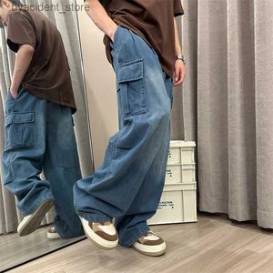 Men's Jeans Hommes jean ample droit jambe large Denim pantalon hommes Hip Hop Streetwear Skateboard neutre denim pantalon vadrouille Cargo jeans L240313