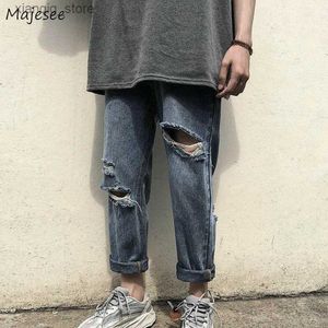 Jeans masculin jeans massif chic harajuku denim trous droits pantalons masculiers de style coréen streetwear streetwear bf all-match ins does adolescents l49