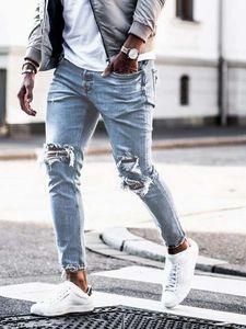 Jeans pour hommes Hommes Jeans Streetwear genou déchiré maigre Hip Hop mode estroyed trou pantalon couleur unie mâle Stretch décontracté Denim grand pantalon 230503
