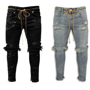 Heren jeans heren jeans stretch vernietigd gescheurd verfpunt ontwerp mode enkel zipper skinny jeans voor mannen 230313