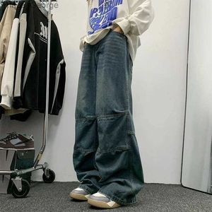 Jeans pour hommes Jeans tendance jambe droite pantalon en jean classique bleu Hip Hop pantalon de rue Harajuku homme BottomsL2403