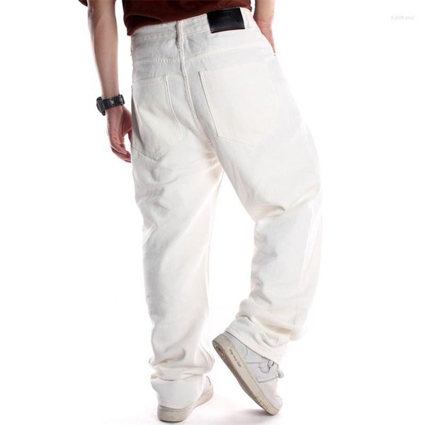 Jeans Homme Grande Taille Blanc Lâche Casual Grande Poche Hip Hop Pantalon Biker 30-46