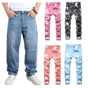 Heren Jeans Heren Losse Street Dance Stretch Denim Broek Skateboard Snoepkleurig Bedrukt