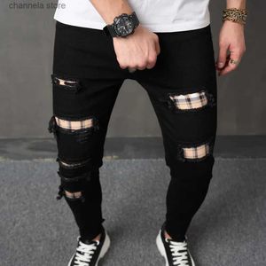 Jeans pour hommes hommes nouveau Streetwear déchiré Patch Slim Jeans pantalon élégant mâle trous décontracté crayon Denim pantalon T240205