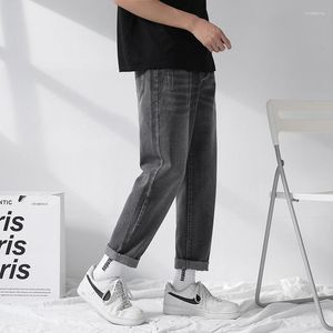 Jeans pour hommes pantalons à neuf points larges couleur unie jambe droite lâche tendance automne décontracté Streetwear collège le prix de