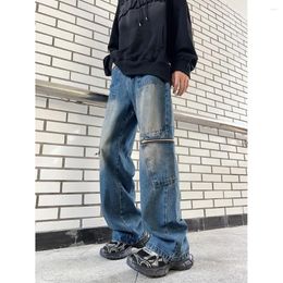 Jeans pour hommes Hommes Oversize High Street Hip Hop Cargo Pantalon Baggy Mens Vintage Pocket Zipper Pantalon Mâle Large Jambe Wash Whited Denim Pantalon