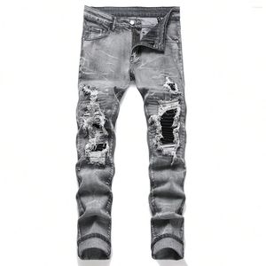 Jeans pour hommes Hommes Paisley Bandana Imprimer Patch Streetwear Patchwork Trous Ripped Stretch Denim Pantalon Slim Straight Biker Pantalon