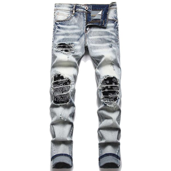 Jeans pour hommes Hommes Paisley Bandana Imprimer Patch Jeans Streetwear Patchwork Trous Ripped Stretch Denim Pantalon Slim Straight Biker Pantalon T221102