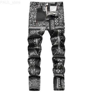 Hommes Jeans Hommes Paisley Bandana Imprimé Mode 3D Numérique Peint Stretch Denim Pantalon Mince Droite Noir Pantalon L230724