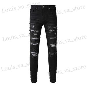 Jeans masculin jeans plissé de motard plissé jeans Strtwear skinny pantalon de jean extensible effilé