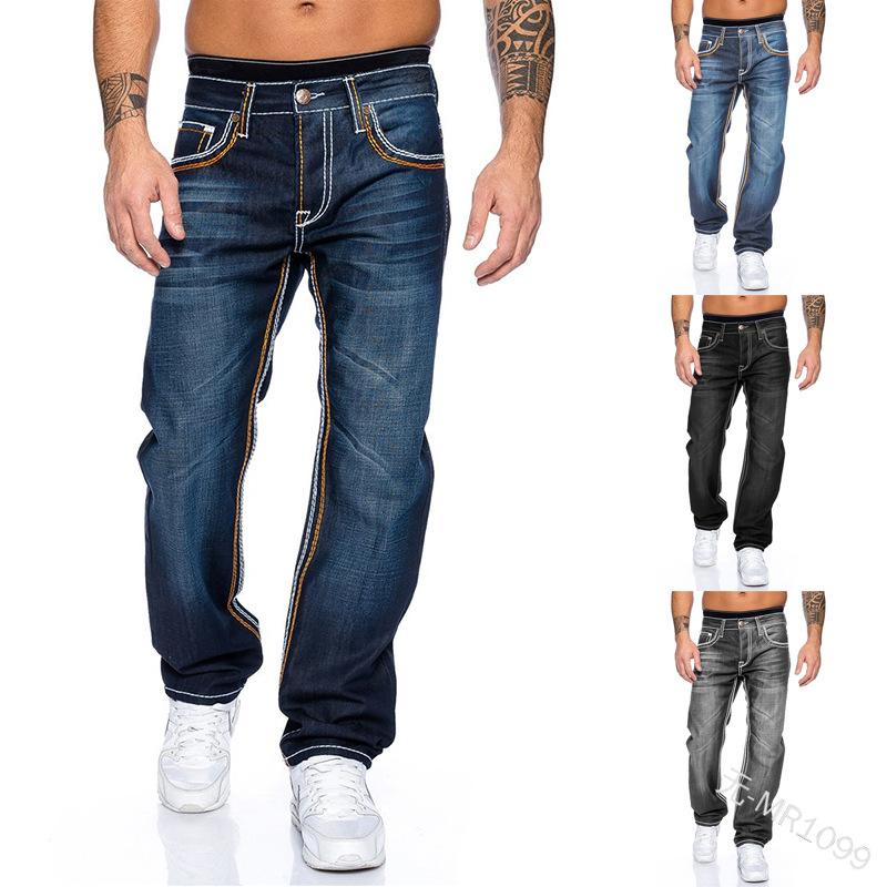 Män jeans män plus size höst mode veckad midvist raka medium knapp full längd casual mens baggy