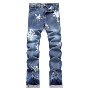 Jeans pour hommes Hommes Release Hem Boot Cut Denim Streetwear Motif Pantalon imprimé Bleu Pantalon droit non extensible