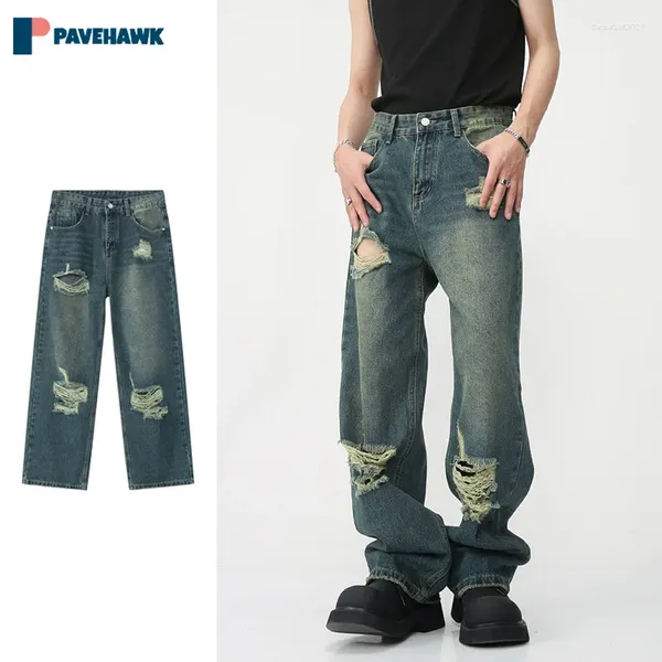 Jeans para hombres Hombres Retro Agujero Roto Mujer Primavera Otoño High Street Wash Denim Pantalones American Hip Hop Unisex Casual Pantalones de pierna ancha