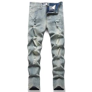 Jeans masculin pour hommes rétro en détresse extension skinny crayon jeans pantalon hip hop trous élégant strt mâle slim occasionnel pantalon denim y240507
