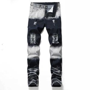 Heren jeans mannen scheurden denim jeans mode motorfiets ontwerp recht broeken merk casual patches slijtage gat geruïneerd groot formaat y240507