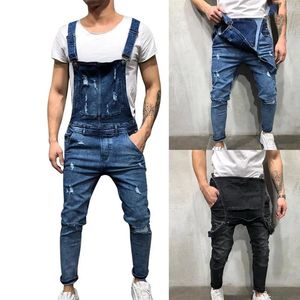 Heren jeans mannen scheurden denim jumpsuit overalls Jean Casual Suspenders broek mode hiphop slabib pant streetwear