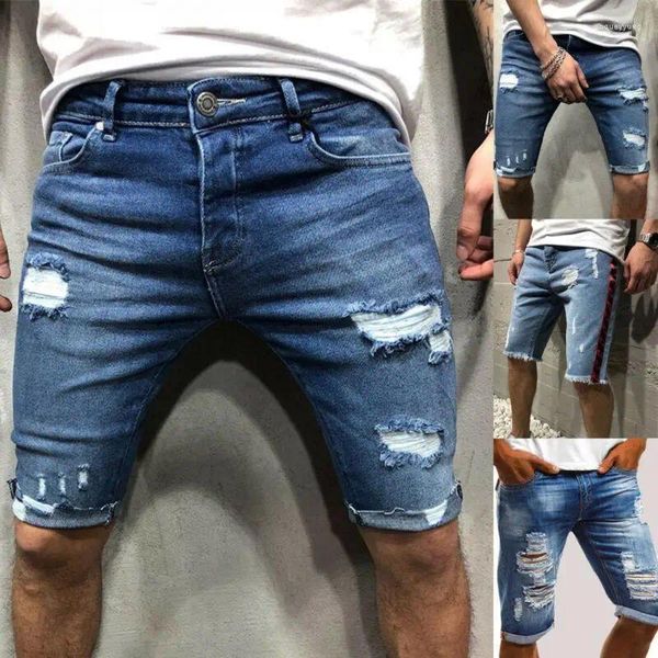 Jeans pour hommes Hommes déchirés détruits longueur genou denim bermudas slim fit shorts demi-pantalon