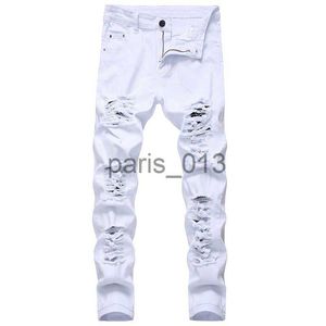 Jeans voor heren Gescheurde jeans voor heren Wit Rood Zwart Stretch Slim Fit Lente Herfst Denim broek Distressed Hip Hop Streetwear Biker Jeans Broek X0621 x0911