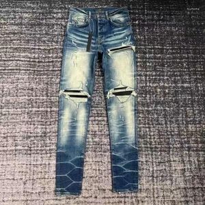 Jeans pour hommes Hommes Patch en cuir déchiré en détresse MX1 Indigo