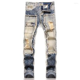 Heren jeans mannen scheurden multi pocket streetwear hiphop y2k patchwork blauwe denim broek broek broek mannelijk