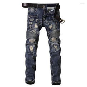 Jeans pour hommes Pantalons en denim droits pour hommes Ripped Slim Straight Washed Frayed Stretch Biker Men's Fashion