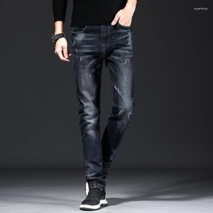 Jeans pour hommes Hommes 2023 Pantalon en denim d'été Slim Droite Bleu foncé Coupe régulière Loisirs Pantalons longs Haute qualité Coton Marque Jeans1