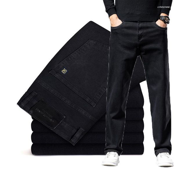 Jeans homme automne printemps droite ample Stretch noir classique affaires décontracté hommes grande taille mode Denim 40 42