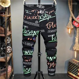 Jeans pour hommes hommes automne hiver 2022 3D Stretch numérique couleurs imprimer adolescents hommes décontracté mode pantalon Denim pantalon Streetwear