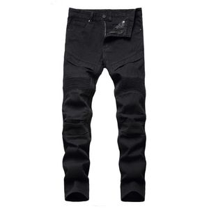 Jeans pour hommes Jeans Biker pour hommes Noir Blanc Pantalon en denim plissé Plus Size Slim Straight Classic Pantalon T221102