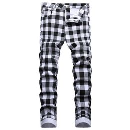 Black and White Plaid Geprinted Jeans Fashion Check Digital Print Digital Print Slim Pants Stretchbroek T221102