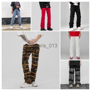 Jeans pour hommes Jeans noirs pour hommes Pantalon évasé rétro patchwork Grunge sauvage empilé déchiré pantalon long droit Y2k Baggy lavé délavé pour homme denim noir x0911