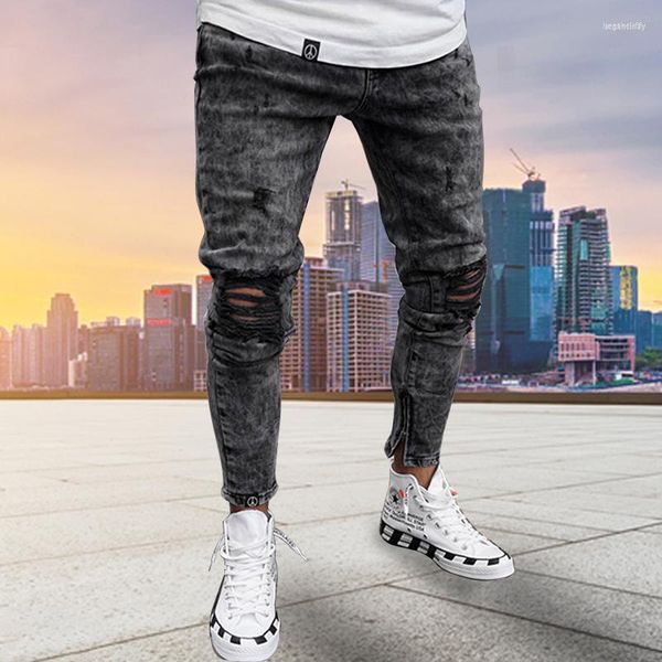 Jeans para hombres Hombres Black Skinny Ripped Hombres Pantalones Lápiz Biker Casual Jogger Largo Destruido Agujero Hip Hop Slim Fit Hombre Elástico Jean