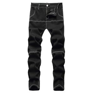 Black Slim Slanke jeans van heren jeans heren gesplitst patchwork contrast kleurenbroek streetwear broek T221102