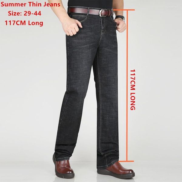 Jeans para hombres Hombres Negro Verano 117 cm Extra Largo Hombres Altos Rectos Delgados Estirados Pantalones de mezclilla masculinos de talle alto Plus Tamaño 42 44 Grande