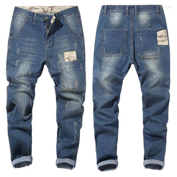 Jeans pour hommes Marque Hommes Hommes Bleu Foncé Stretch Lâche Ripped Distressed Streetwear Denim Pantalon Casual Pantalon Rétro Hiphop Jean Homme