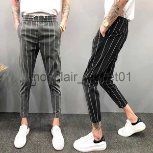 Jeans voor heren Business casual gestreepte enkellange broek 2022 zomer Koreaanse versie nieuwe stijl slim-fit slanker uiterlijk All-Match trekkoord J230915