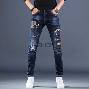 Jeans pour hommes jeans brodés pour hommes pantalons pour hommes marque à la mode Slim casual petits pieds trou tendance pantalon 2021 été en jeans crayon J230626