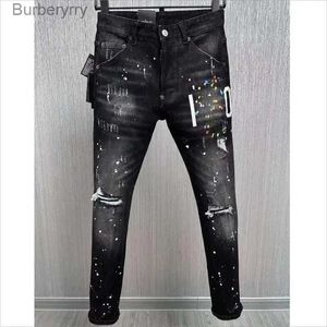 Jeans pour hommes mode trou lettre impression peinture en aérosol jean décontracté à la mode haute rue Denim tissu pantalon 9881 # L231011