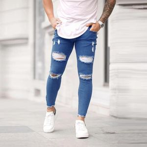 Jeans pour hommes hommes masculins hommes skinny zipper denim Ripped Hole vintage slim haut taille extenger le travail hip hop pantalon pantalon décontracté # 351