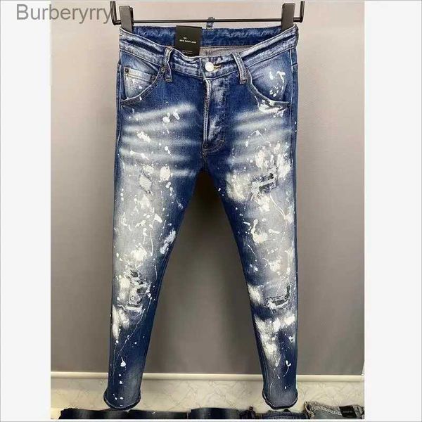 Jeans pour hommes mode Slim Moto Biker haute rue Denim tissu pantalon à la mode décontracté trou peinture en aérosol Jeans 9853 # L231011