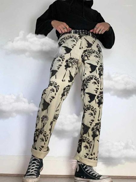 Jeans para hombres Hombres High Street Estatua Impreso suelto Hombres rectos Denim Biker Pantalones casuales Hip Hop Harajuku Marca de moda para
