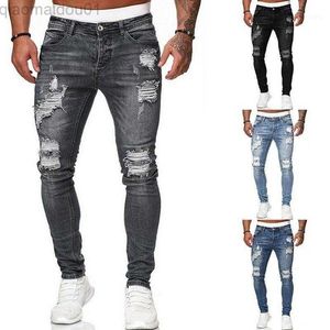 Jeans pour hommes Jeans pour hommes 2021 grande vente pantalons de survêtement Sexy trou pantalon décontracté été automne mâle déchiré pantalon slim motard Outwears Pants1 L230725