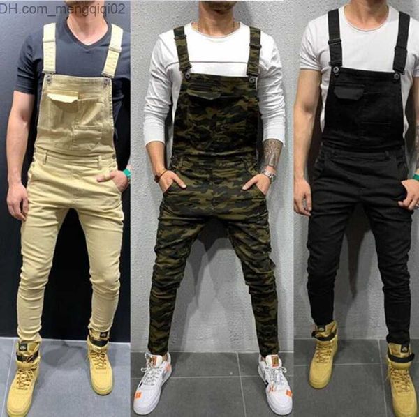 Jeans para hombres Jeans para hombres Big Pocket Camuflaje Impreso Denim Bib Overoles Monos Military Army Green Ropa de trabajo Overoles Moda Casual Z230711